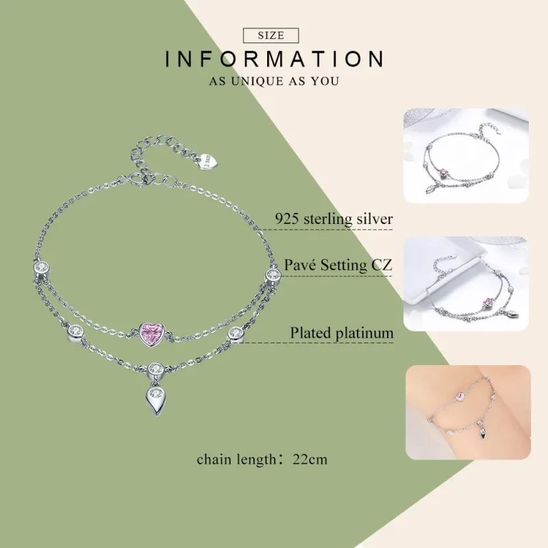 (bilde for) Pandora Style Sølv Sweet Heart Chain Slider Armbånd - SCB090 - Vis 5