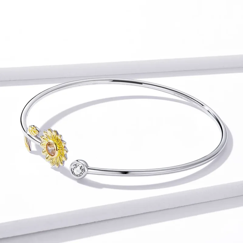 (bilde for) Pandora Style Two Tone Bicolor Fresh Daisy Open Bangle - BSB045 - Vis 3