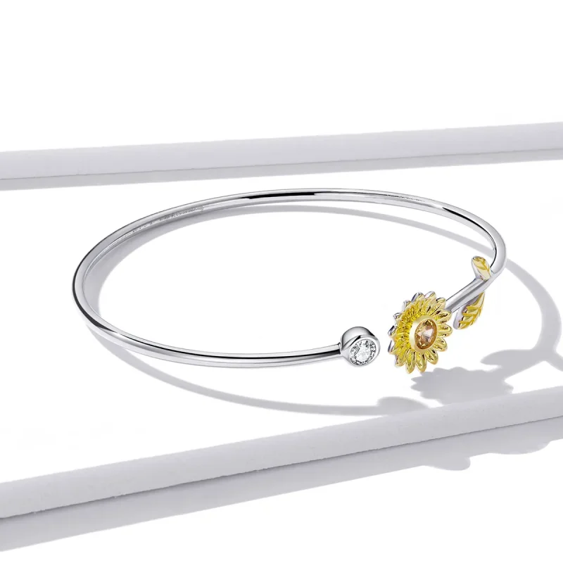 (bilde for) Pandora Style Two Tone Bicolor Fresh Daisy Open Bangle - BSB045 - Vis 4