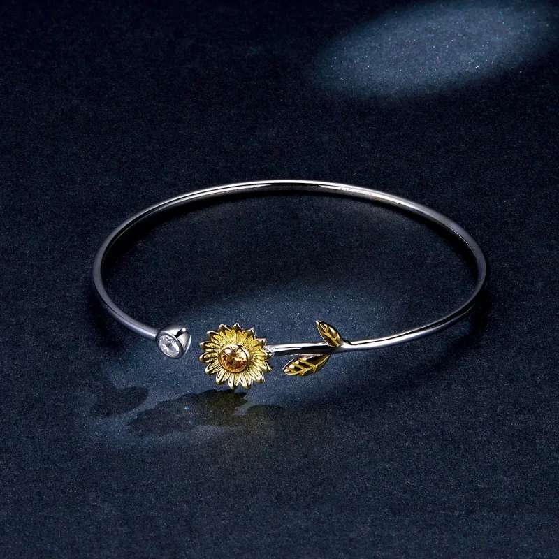 (bilde for) Pandora Style Two Tone Bicolor Fresh Daisy Open Bangle - BSB045 - Vis 5