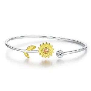 (bilde for) Pandora Style Two Tone Bicolor Fresh Daisy Open Bangle - BSB045