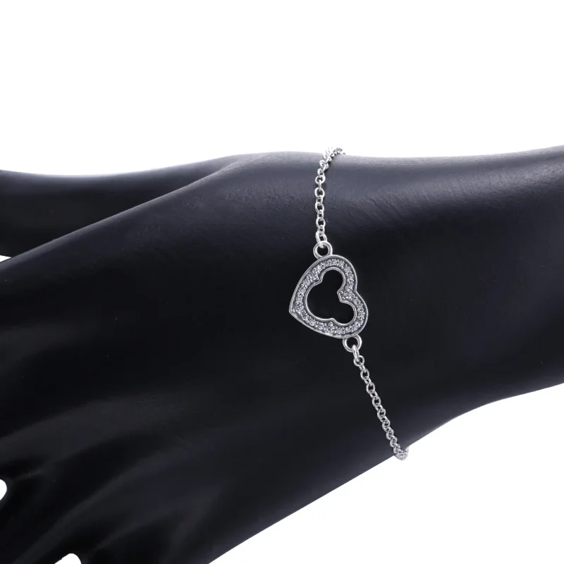 (bilde for) Disney heart silver bracelet with cubic zirconia and cut-out Mickey silhouette - - Vis 3