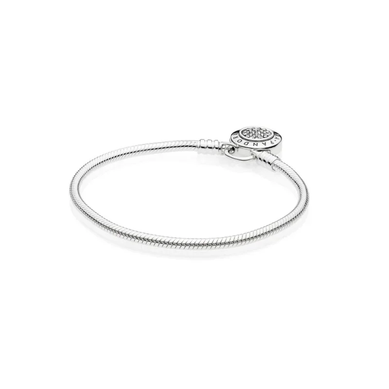 (bilde for) Moments Smooth Silver Bracelet, PANDORA Signature Padlock - 597092CZ - Vis 3