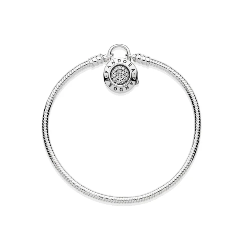 (bilde for) Moments Smooth Silver Bracelet, PANDORA Signature Padlock - 597092CZ - Vis 4