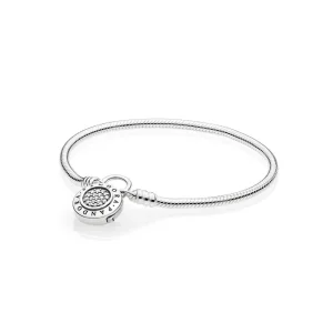 (bilde for) Moments Smooth Silver Bracelet, PANDORA Signature Padlock - 597092CZ