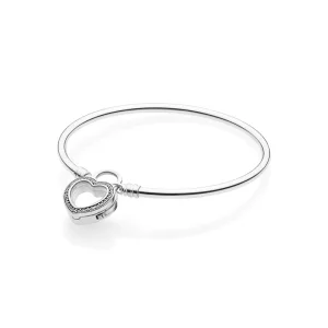 (bilde for) Pandora Moments Silver Bangle, Sparkling Floating Heart Locket - 597253CZ