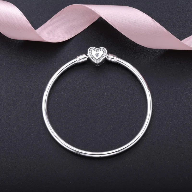 (bilde for) Pandora Moments Silver Bangle, Wishful Heart - 590729CZ - Vis 2