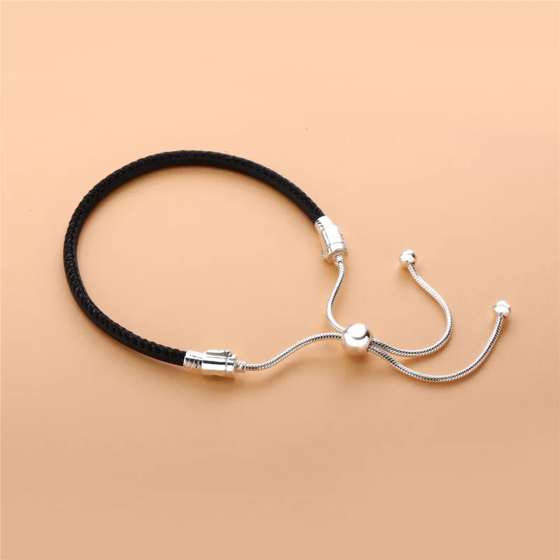 (bilde for) Pandora Moments Sliding Leather Bracelet, Black - 597225CBK - Vis 2