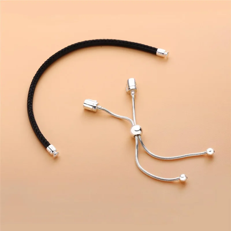 (bilde for) Pandora Moments Sliding Leather Bracelet, Black - 597225CBK - Vis 3