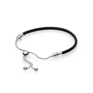 (bilde for) Pandora Moments Sliding Leather Bracelet, Black - 597225CBK