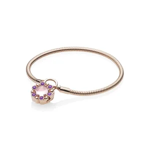 (bilde for) PANDORA Rose snake chain bracelet and padlock clasp with pink mist and royal purple crystal - 587635NPM