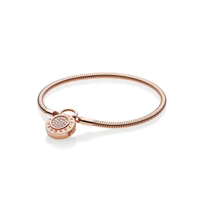 (bilde for) PANDORA Rose snake chain bracelet and PANDORA logo padlock clasp with clear cubic zirconia - 587757CZ