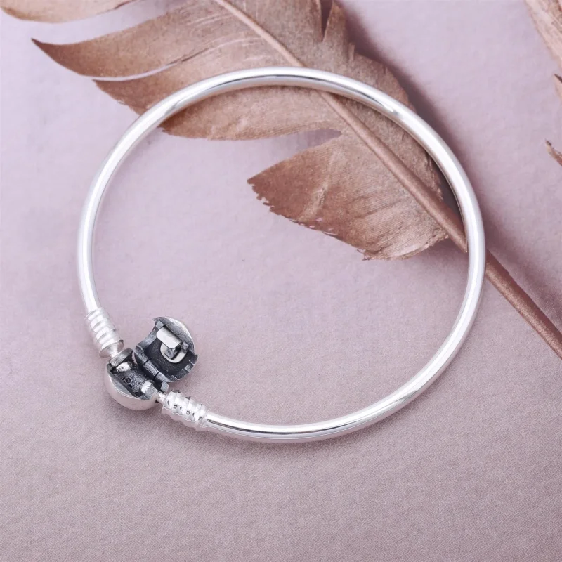 (bilde for) Pandora Silver bangle bracelet with pink cubic zirconia - 590716PCZ - Vis 4