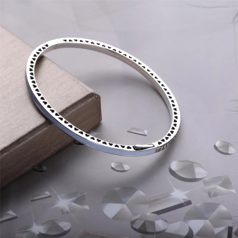 (bilde for) Pandora Silver bangle with blue enamel and clear cubic zirconia - 590537EN131 - Vis 3