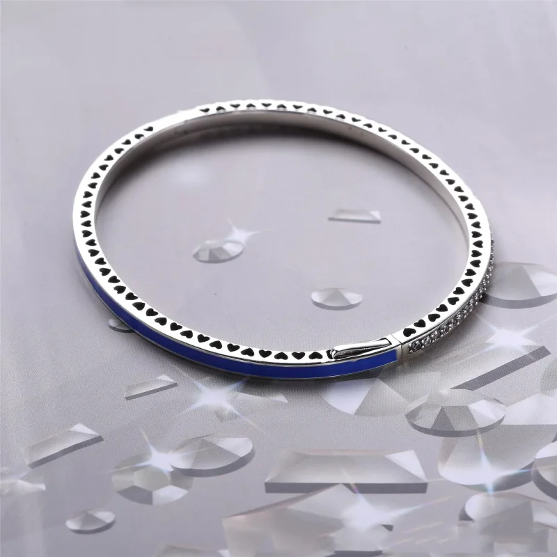 (bilde for) Pandora Silver bangle with blue enamel and clear cubic zirconia - 590537EN82 - Vis 3