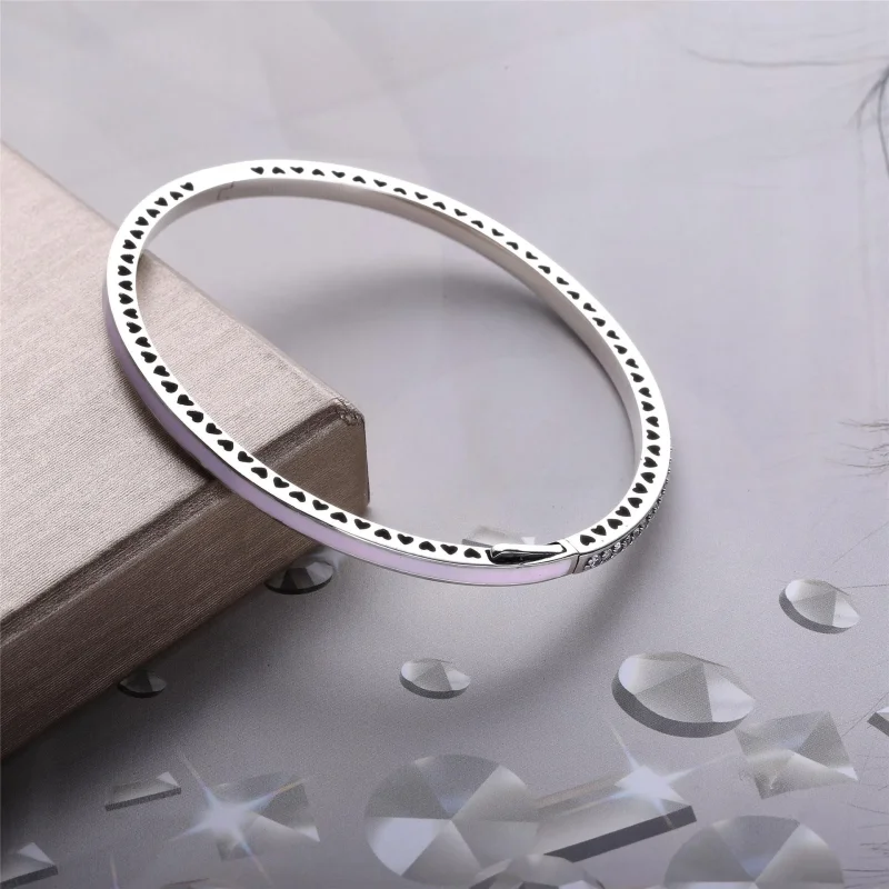 (bilde for) Pandora Silver bangle with pink enamel and clear cubic zirconia - 590537EN68 - Vis 3