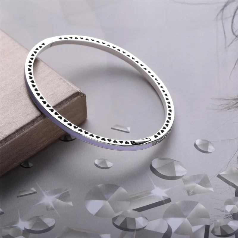 (bilde for) Pandora Silver bangle with purple enamel and clear cubic zirconia - 590537EN66 - Vis 3