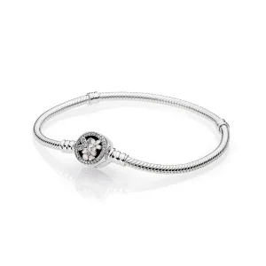(bilde for) Pandora Silver bracelet with clear cubic zirconia, white and pink enamel on floral clasp - 590744CZ