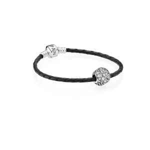 (bilde for) Pandora snøfnugg armbånd i svart skinn for mann - R900163
