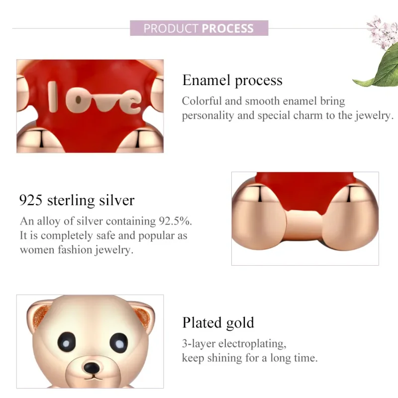 (bilde for) Pandora-stil rosegull bamsesjarm - BSC228 - Vis 8