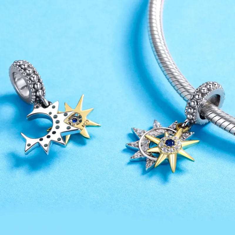 (bilde for) Pandora-stil sølv- og gullbelagt Pavé Sun Meet Moon Dangle - SCC1135 - Vis 3
