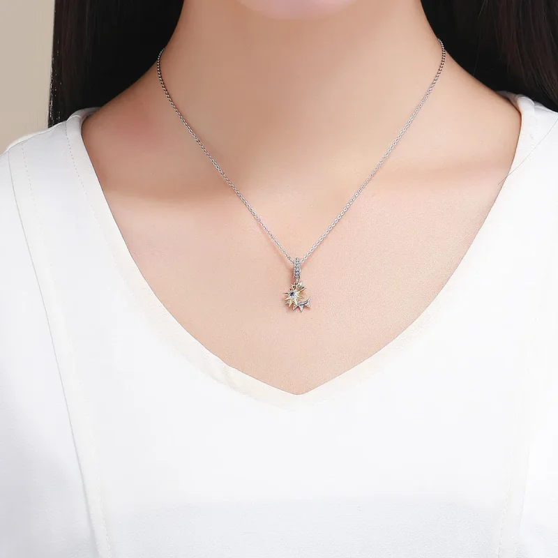 (bilde for) Pandora-stil sølv- og gullbelagt Pavé Sun Meet Moon Dangle - SCC1135 - Vis 4