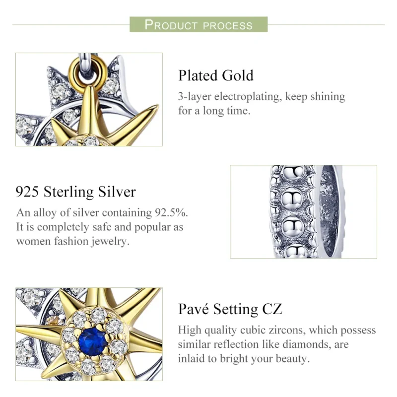 (bilde for) Pandora-stil sølv- og gullbelagt Pavé Sun Meet Moon Dangle - SCC1135 - Vis 5