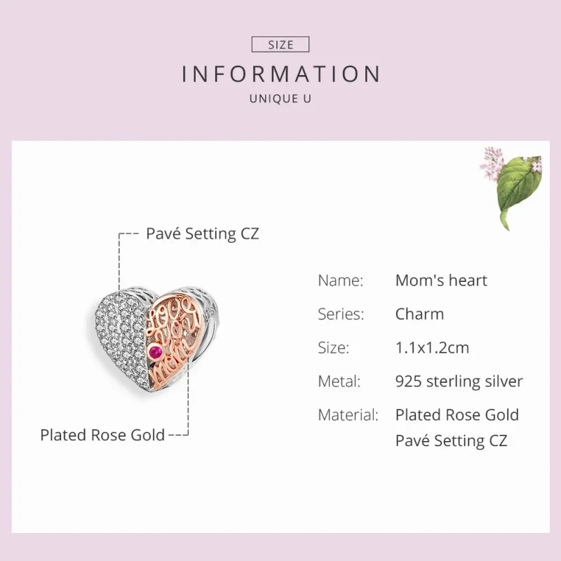 (bilde for) Pandora-stil sølv og rosegull mammahjertesjarm - SCC1173 - Vis 3