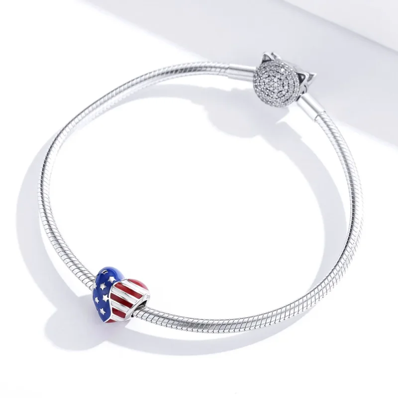 (bilde for) Pandora Style American Flag Charm - BSC281 - Vis 2