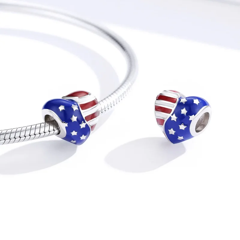 (bilde for) Pandora Style American Flag Charm - BSC281 - Vis 3