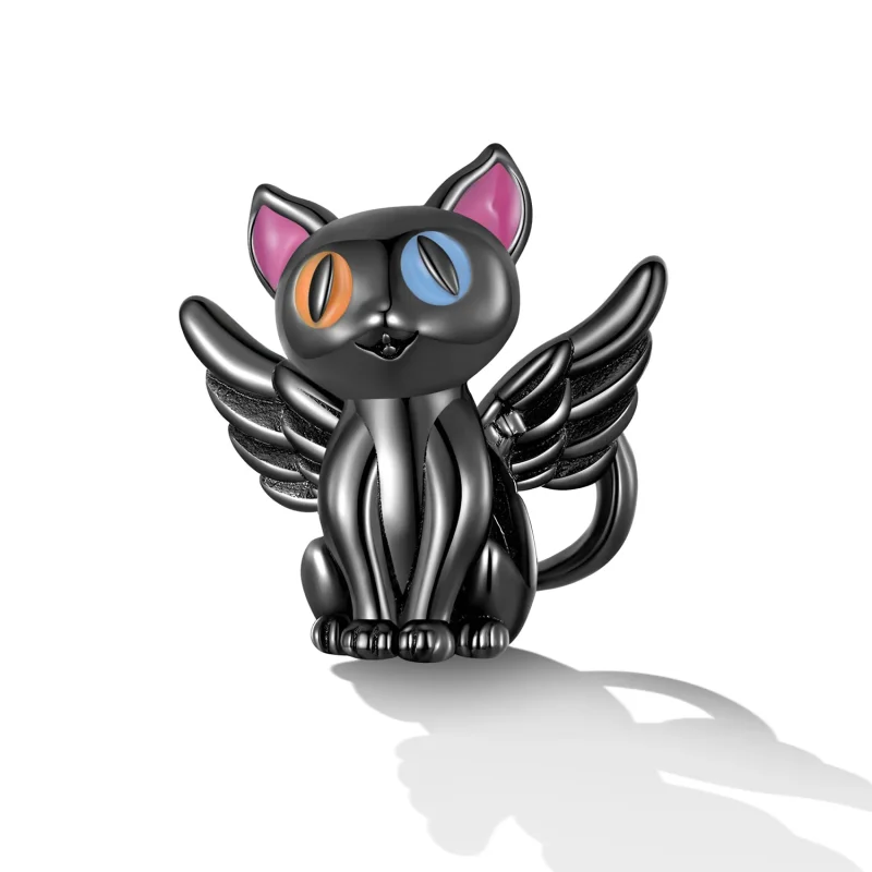 (bilde for) Pandora Style Angel Cat Charm - SCC2299-BK - Vis 2