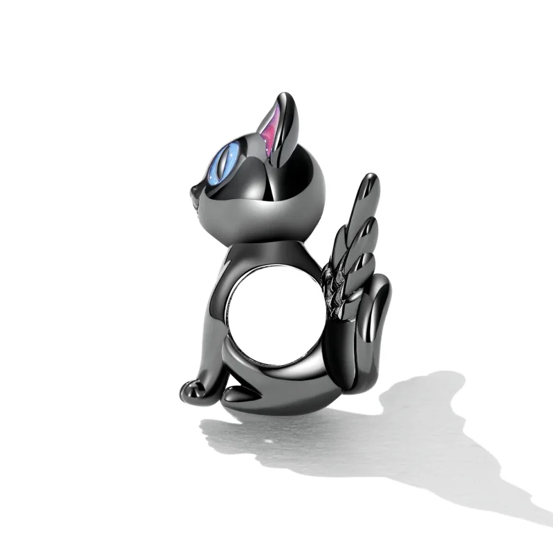(bilde for) Pandora Style Angel Cat Charm - SCC2299-BK - Vis 3