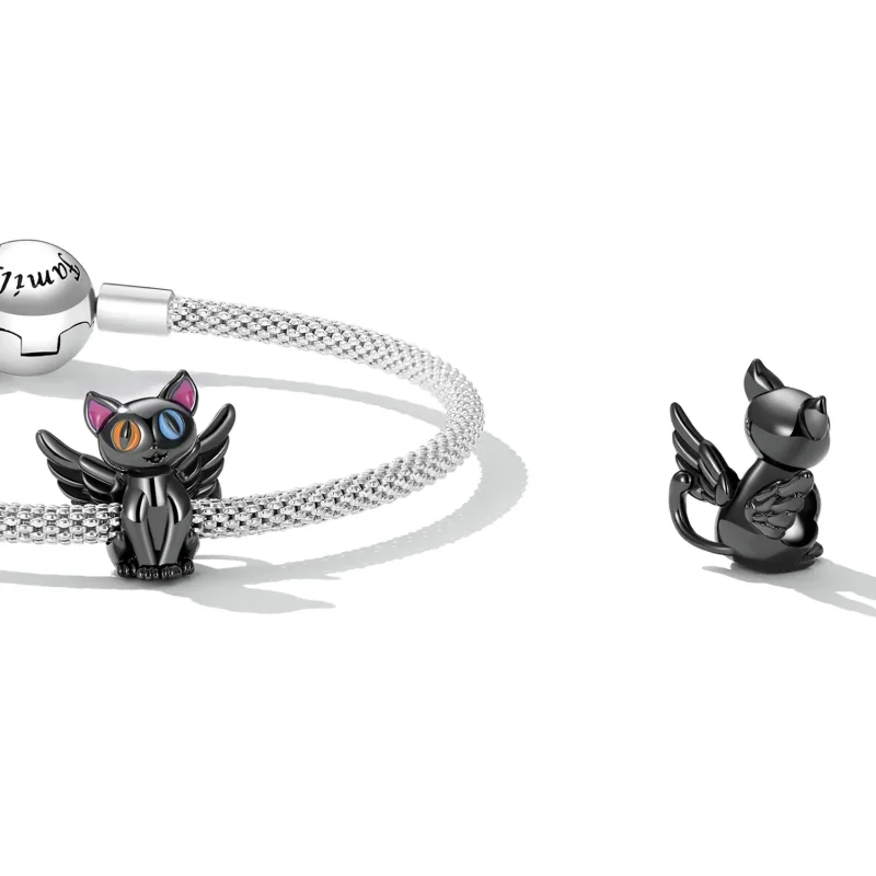 (bilde for) Pandora Style Angel Cat Charm - SCC2299-BK - Vis 4