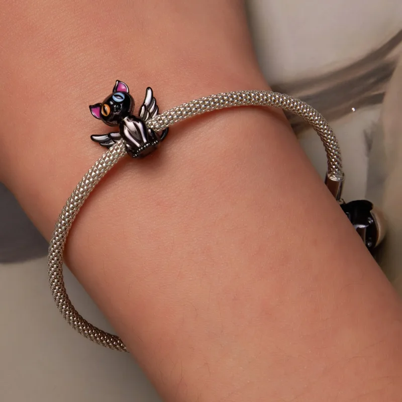 (bilde for) Pandora Style Angel Cat Charm - SCC2299-BK - Vis 6