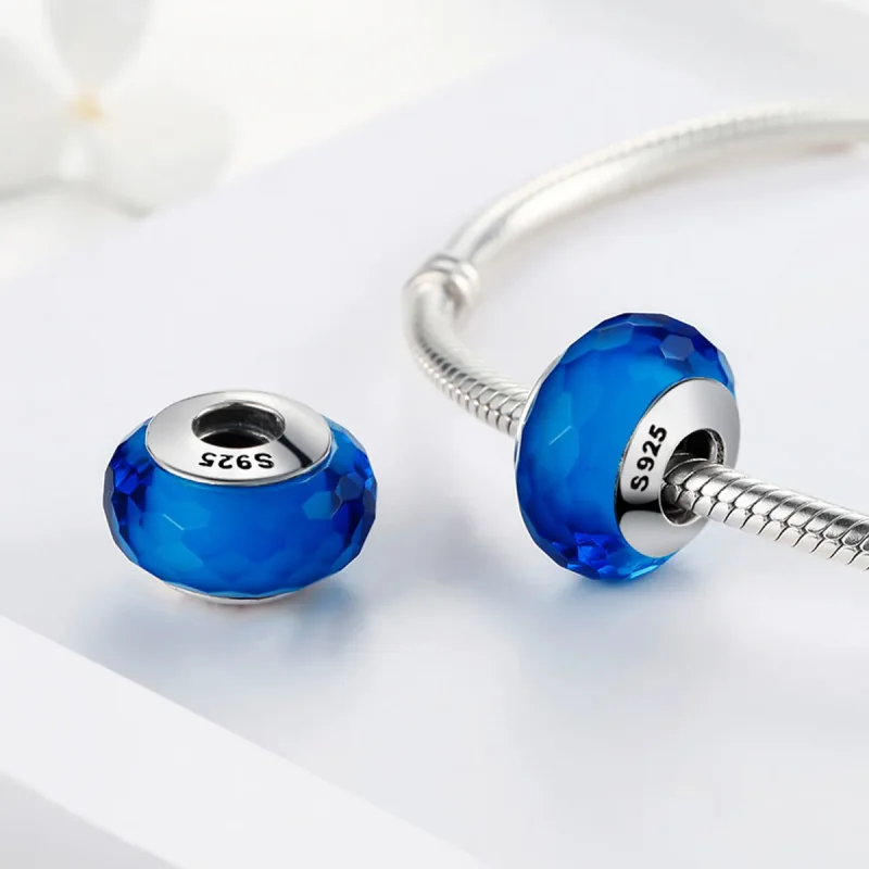 (bilde for) Pandora Style Blå Fasett Murano Glass Perle Charm - SCZ037 - Vis 4