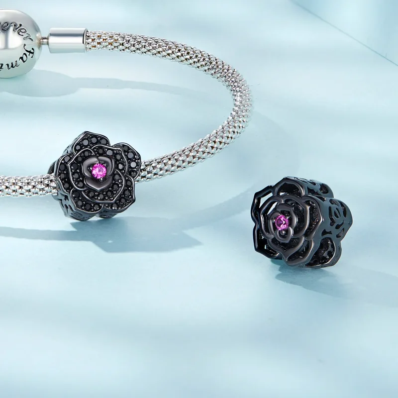 (bilde for) Pandora Style Black Rose Charm - SCC2380 - Vis 4