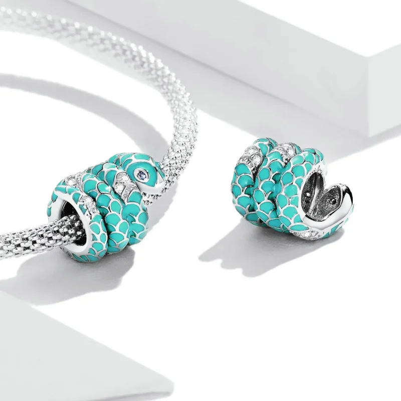 (bilde for) Pandora Style Blue Snake Charm - BSC576 - Vis 4