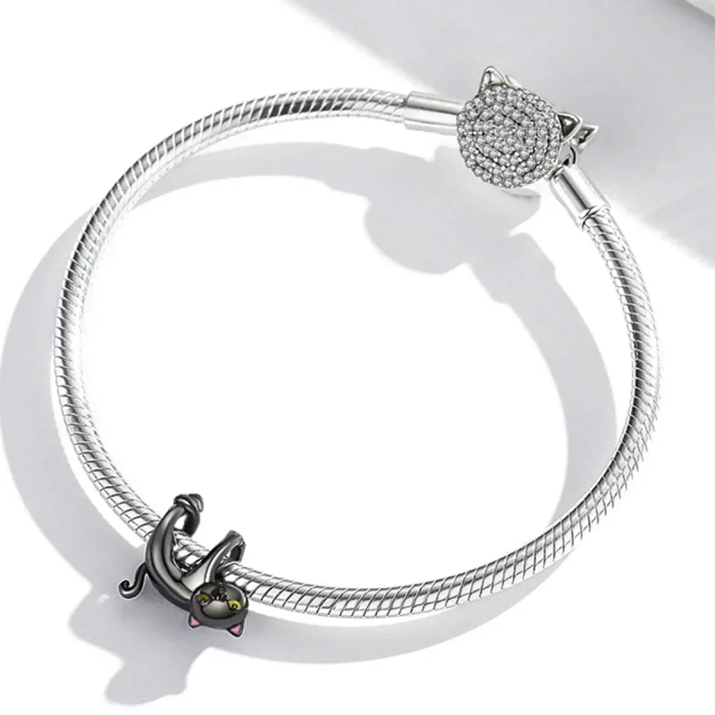 (bilde for) Pandora Style Cute Black Cat Charm - BSC520 - Vis 3