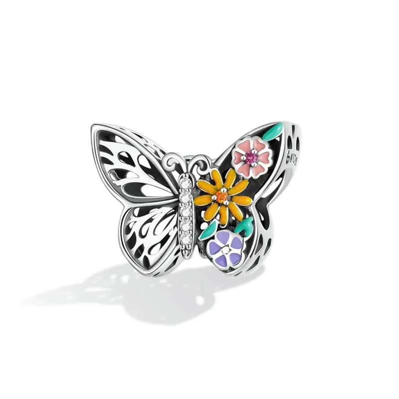 (bilde for) Pandora Style Flower Butterfly Charm - BSC588 - Vis 2