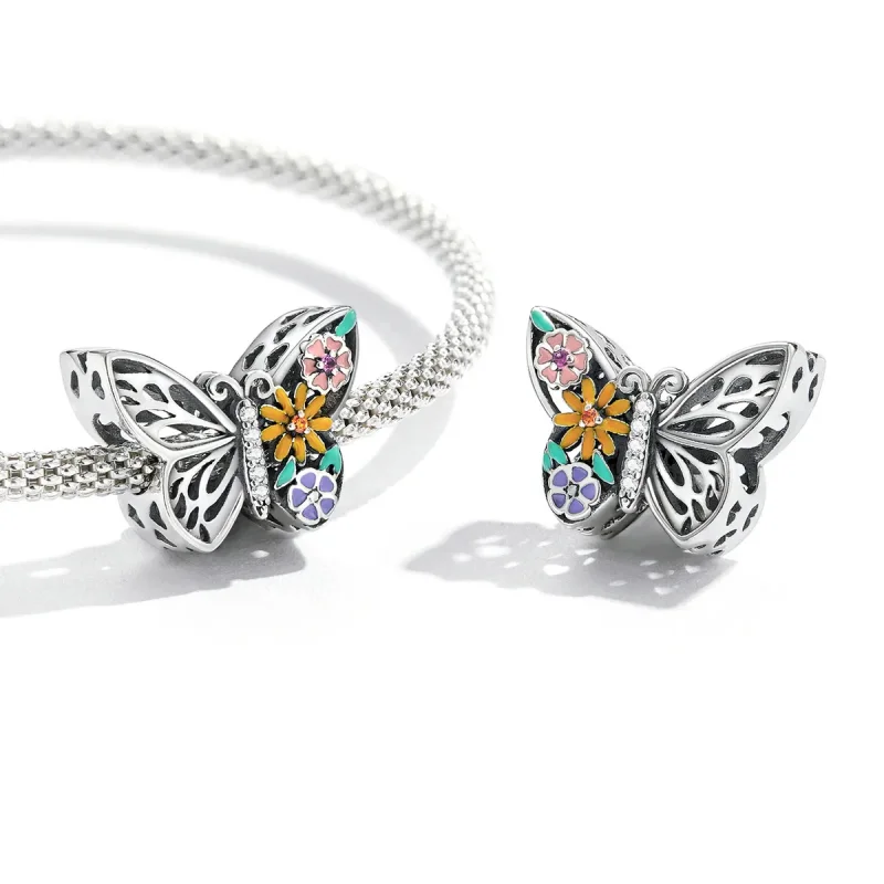 (bilde for) Pandora Style Flower Butterfly Charm - BSC588 - Vis 3