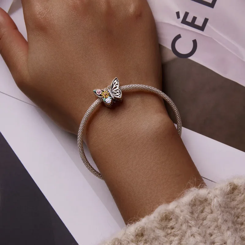 (bilde for) Pandora Style Flower Butterfly Charm - BSC588 - Vis 5
