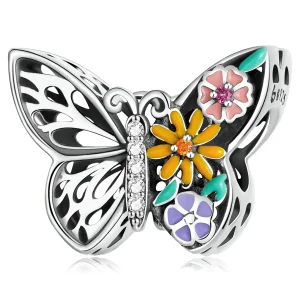(bilde for) Pandora Style Flower Butterfly Charm - BSC588