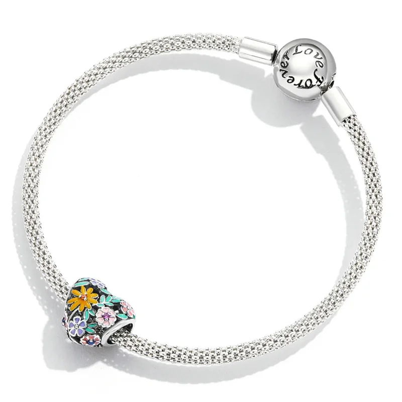 (bilde for) Pandora Style Flower Heart Charm - BSC590 - Vis 4