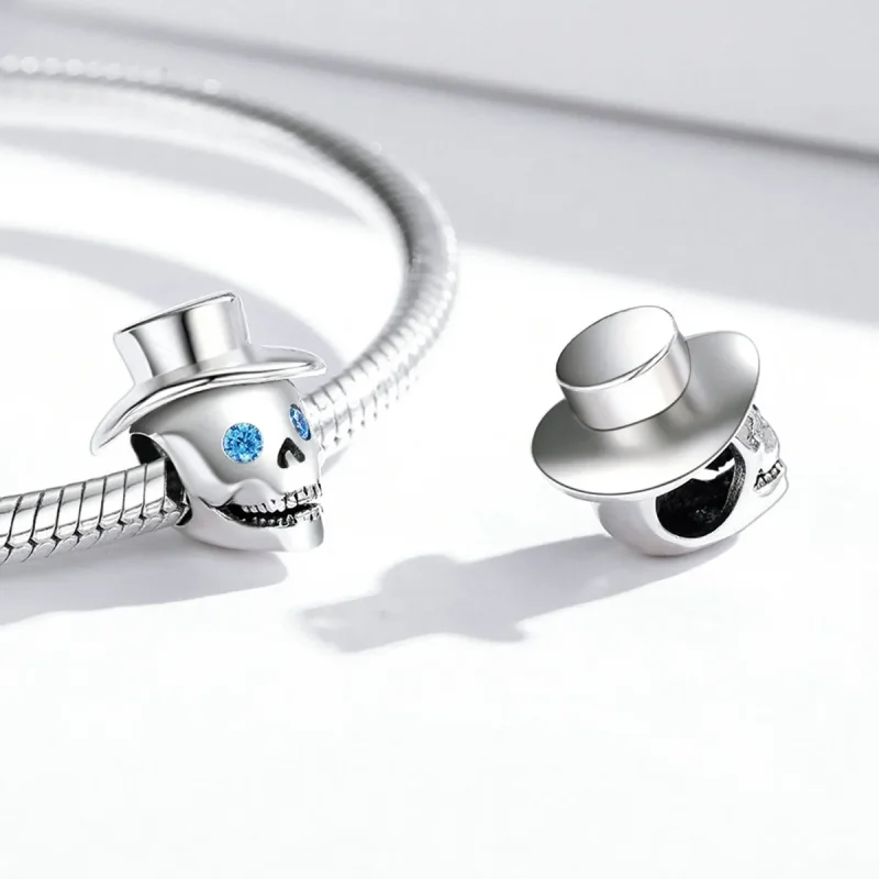 (bilde for) Pandora Style Gentleman Skull Charm - BSC525 - Vis 3