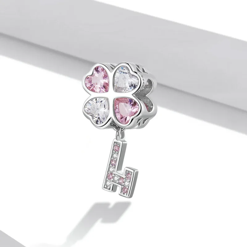 (bilde for) Pandora Style Heart Clover Key Charm - SCC2123 - Vis 2