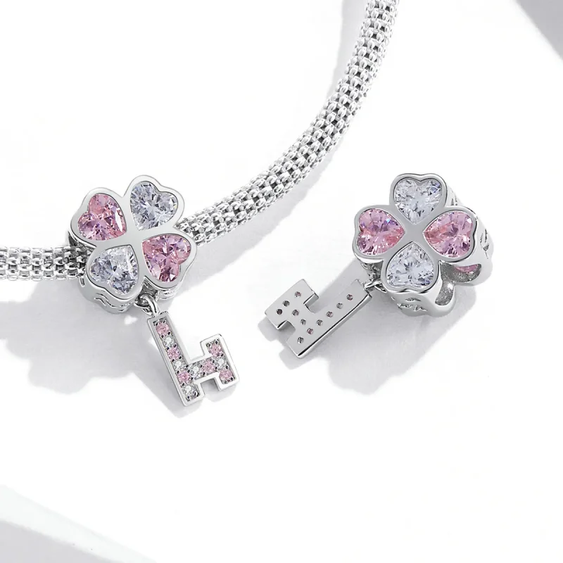(bilde for) Pandora Style Heart Clover Key Charm - SCC2123 - Vis 4