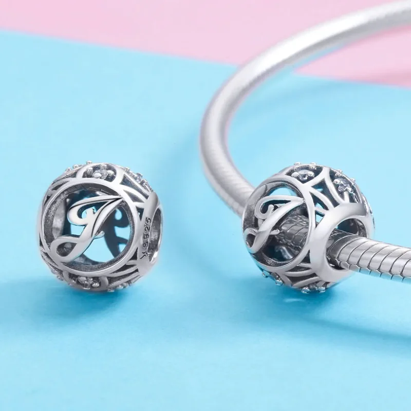 (bilde for) Pandora Style Letter-J Charm - SCC738-J - Vis 3