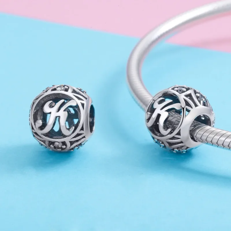 (bilde for) Pandora Style Letter-K Charm - SCC738-K - Vis 3