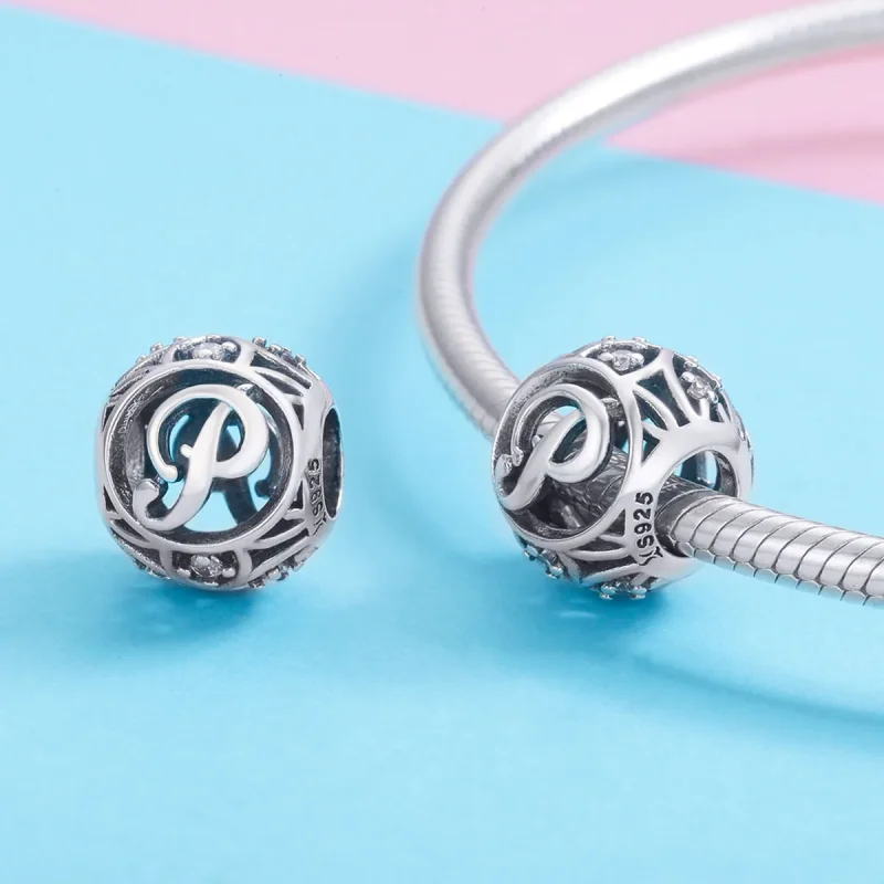 (bilde for) Pandora Style Letter-P Charm - SCC738-P - Vis 3