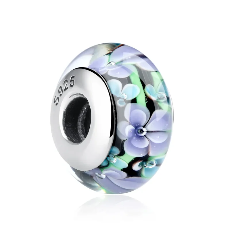 (bilde for) Pandora Style Lilla Blomster Murano Glass Charm - SCZ009 - Vis 2